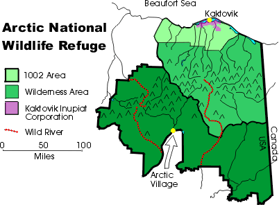 map of Arctic Refuge showing 
1002 and Wilderness Areas