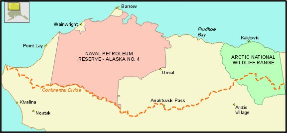map of northern Alaska showing 
NPR-A and Arctic Range