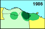 Porcupine Caribou 
herd calving locations, 1986