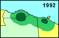 Porcupine Caribou 
herd calving locations, 1992