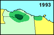 Porcupine Caribou 
herd calving locations, 1993