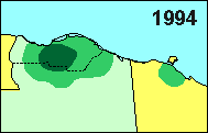 Porcupine Caribou 
herd calving locations, 1994