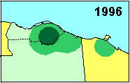 Porcupine Caribou 
herd calving locations, 1996