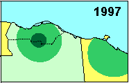 Porcupine Caribou 
herd calving locations, 1997