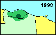Porcupine Caribou 
herd calving locations, 1998