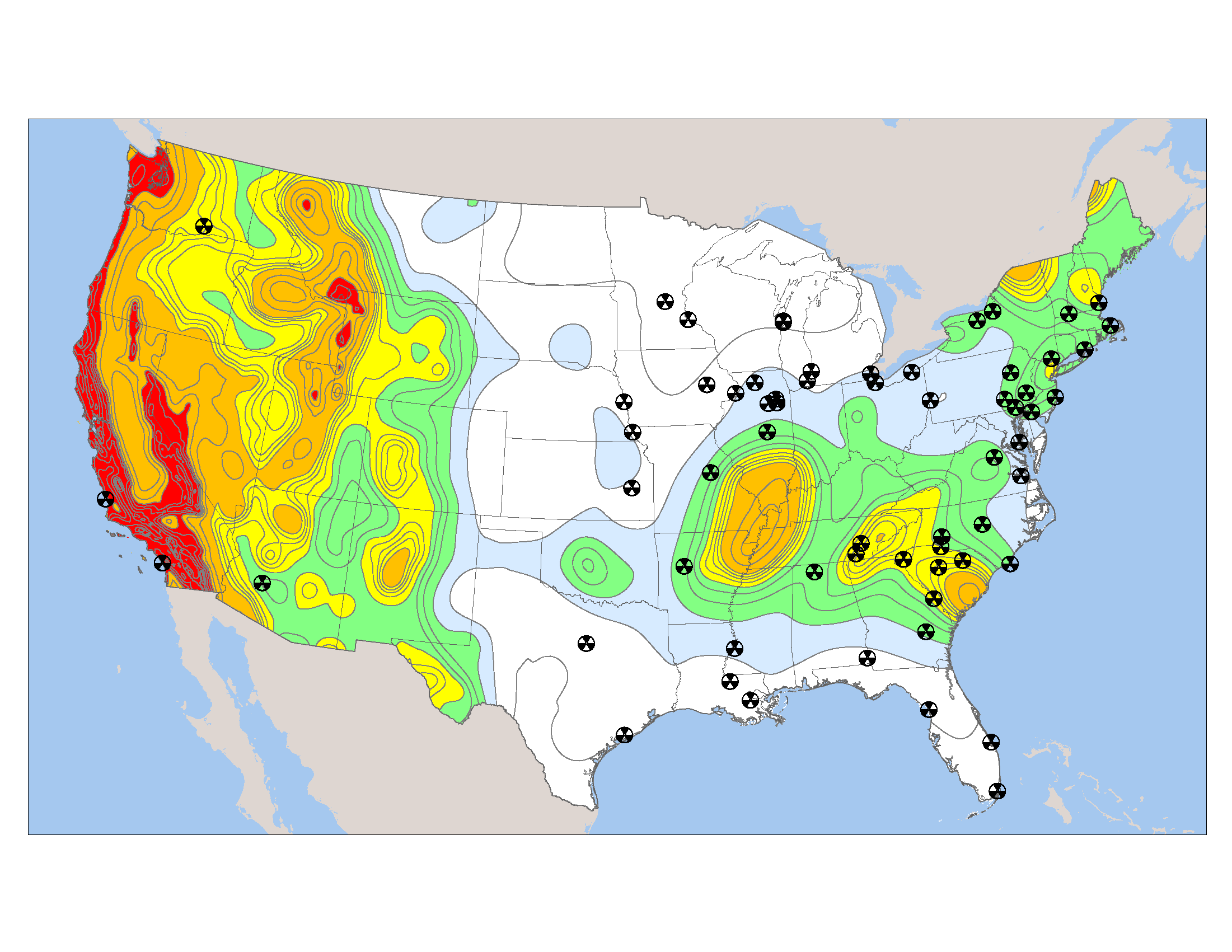 U.S. Nuclear Reactor Power Plant Seismic Hazard Earthquake Shapefiles Maps