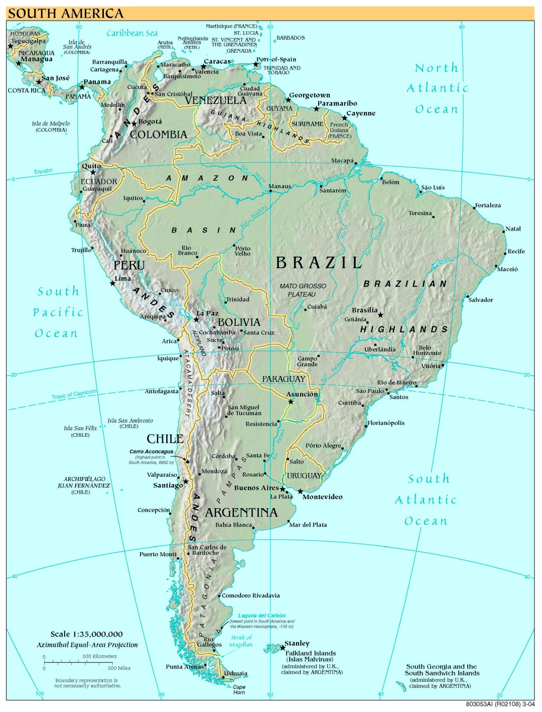 Free High Resolution Map of South America